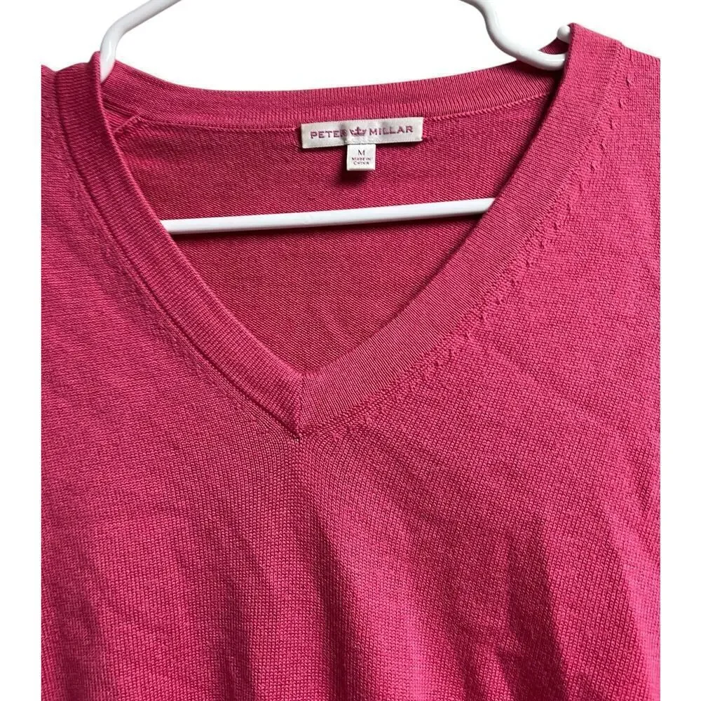 Peter Millar V-Neck Pink Golf Sweater Medium Silk Cotton Modal Blend